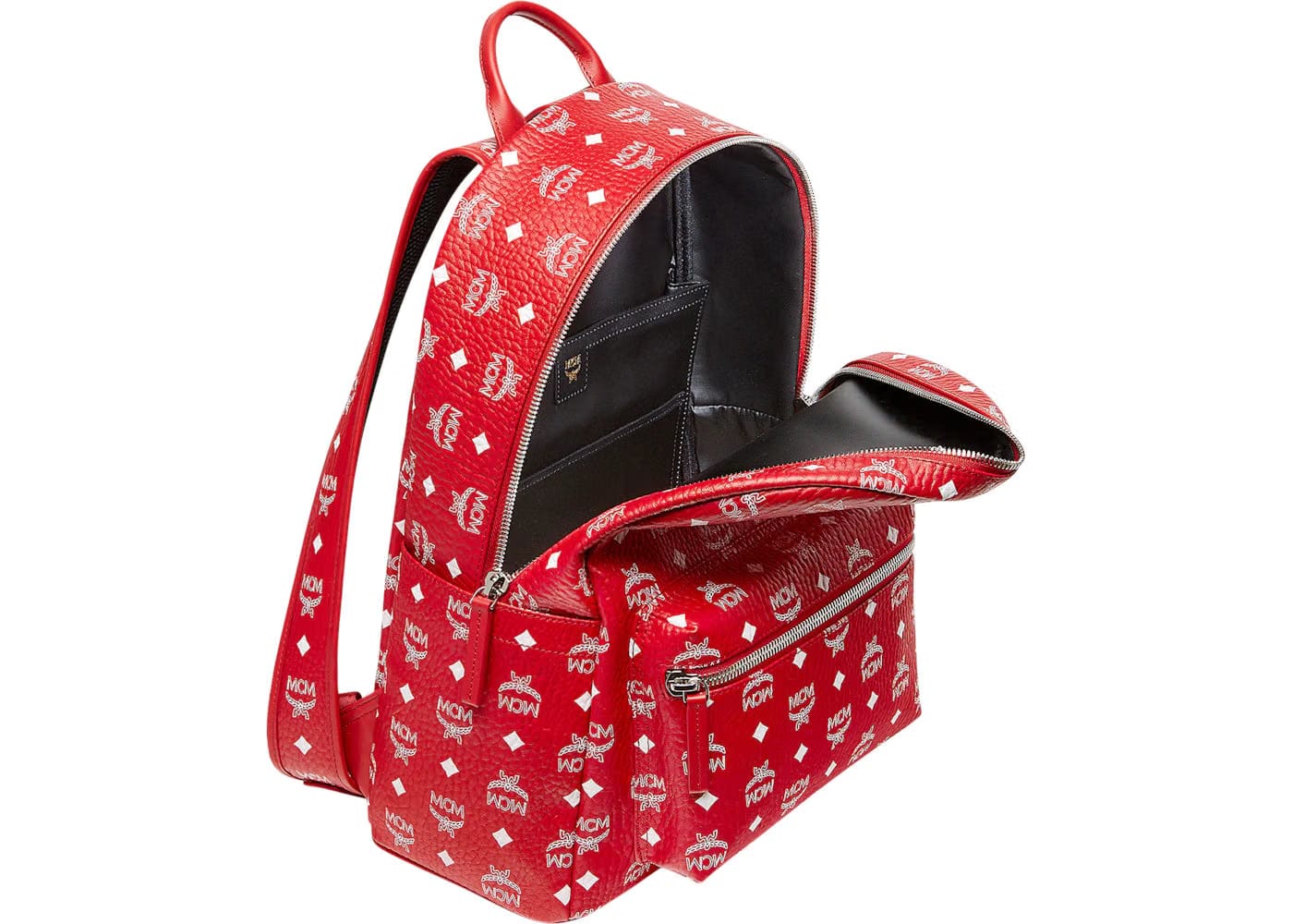 Mcm Stark Backpack Visetos White Logo Medium Ruby Red