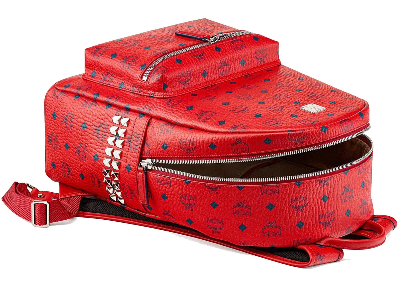 Mcm Stark Side Studs Backpack Visetos Monogram Candy Red
