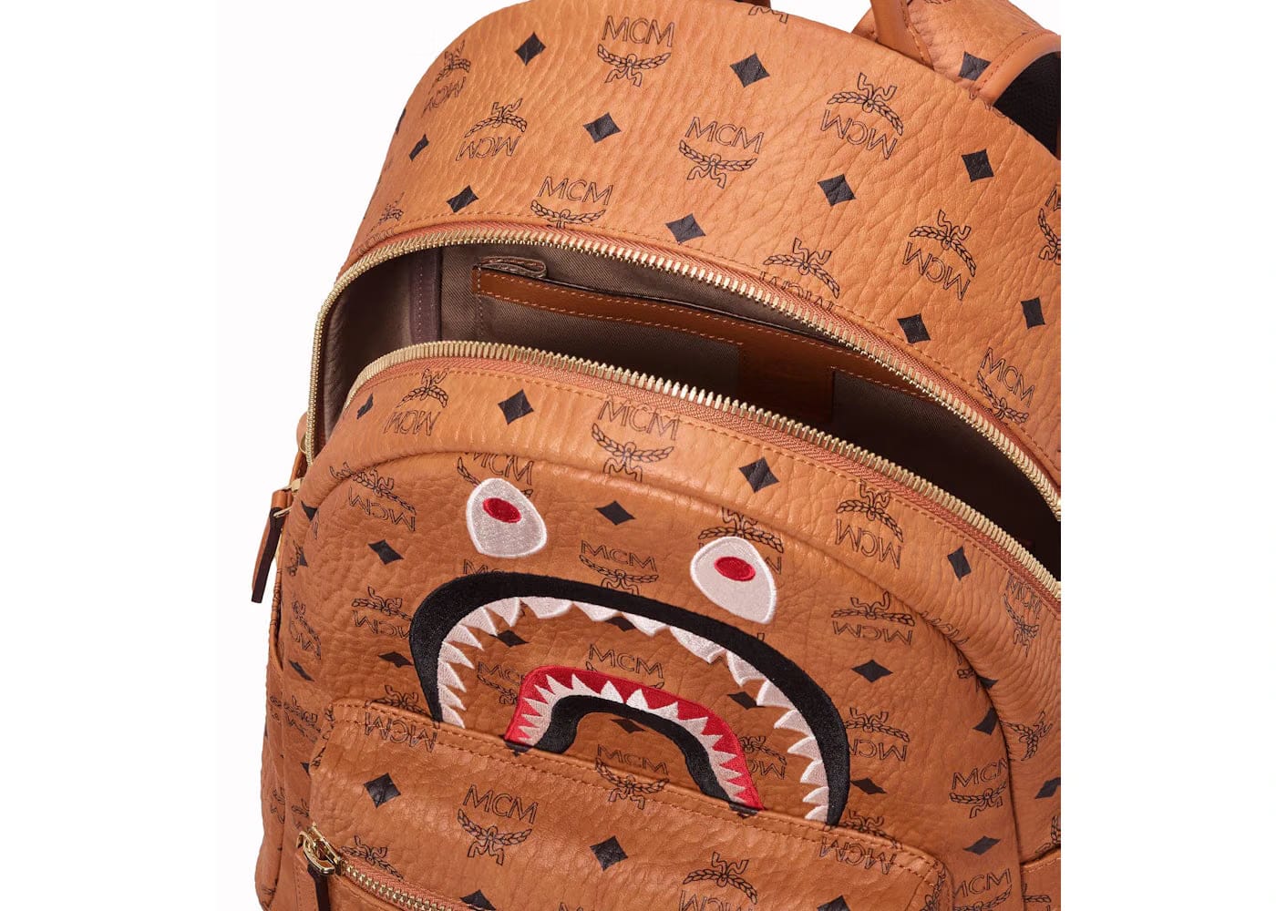 Mcm x Bape Shark Stark Backpack Visetos Cognac