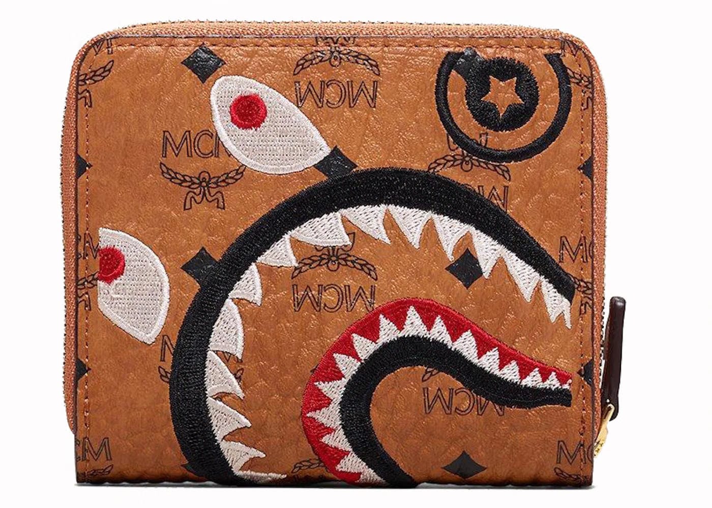 Mcm x Bape Shark Zip Wallet Visetos Mini Cognac