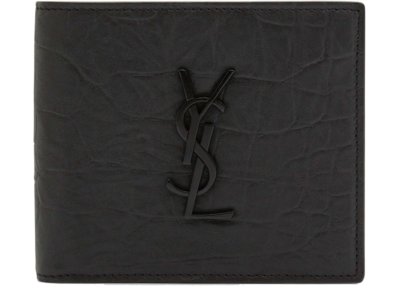 Saint Laurent Monogram Croc-Embossed Leather Bi-Fold Wallet Black