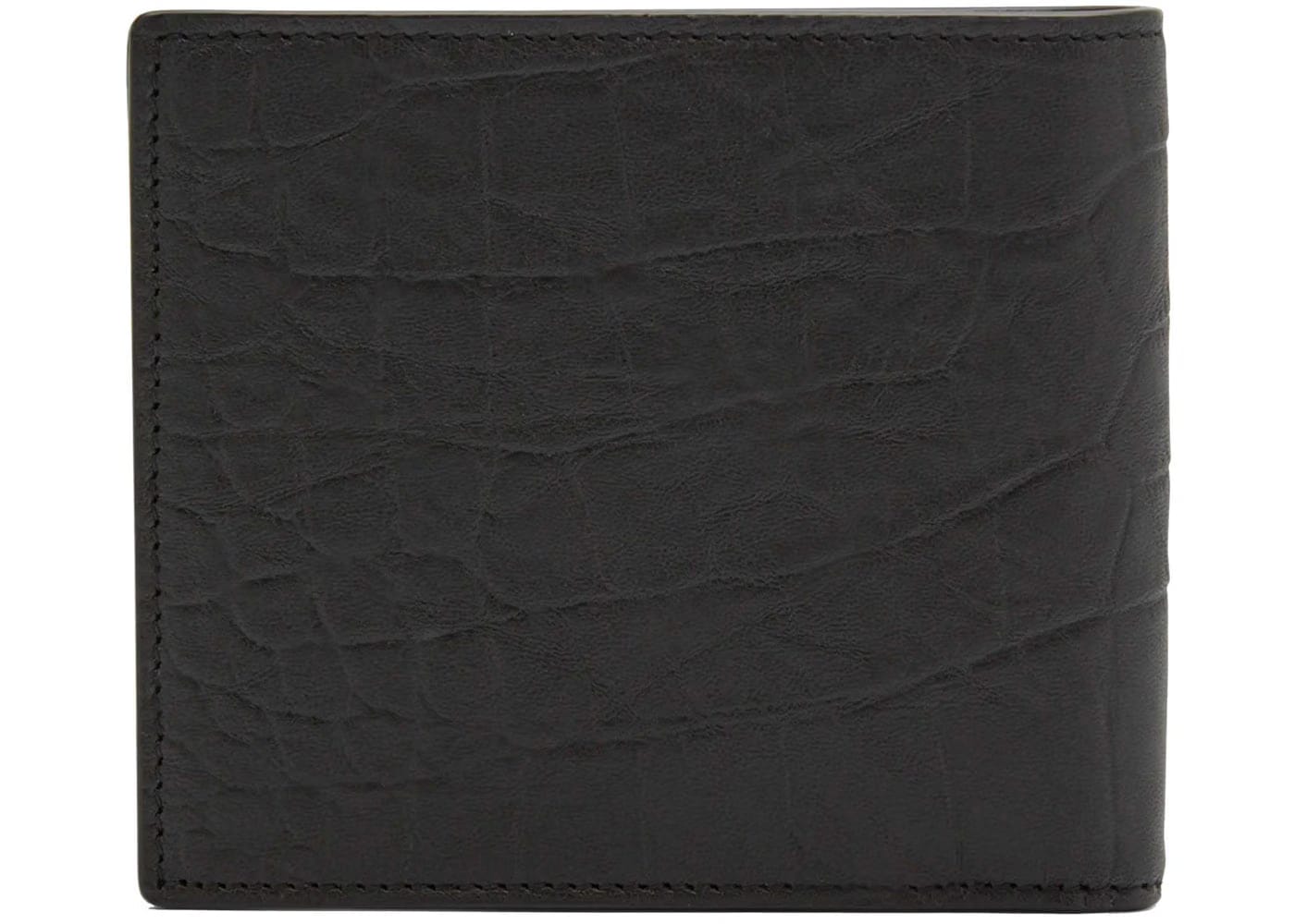Saint Laurent Monogram Croc-Embossed Leather Bi-Fold Wallet Black