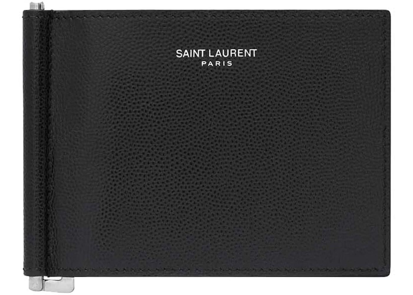Saint Laurent Paris Bill Clip Wallet In Grain De Poudre Embossed Leather Black