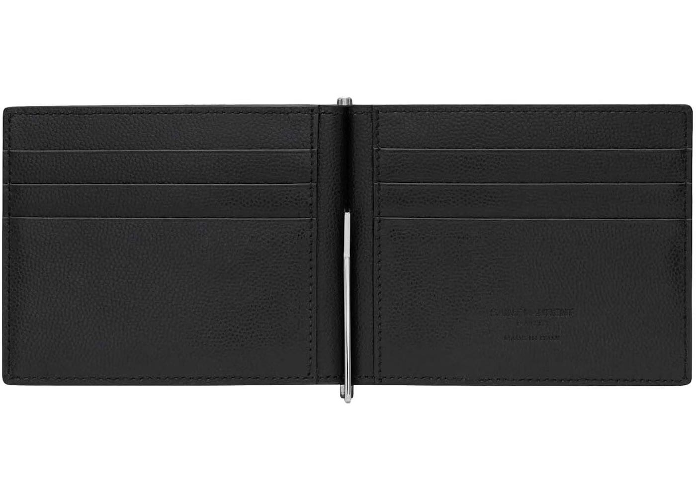 Saint Laurent Paris Bill Clip Wallet In Grain De Poudre Embossed Leather Black