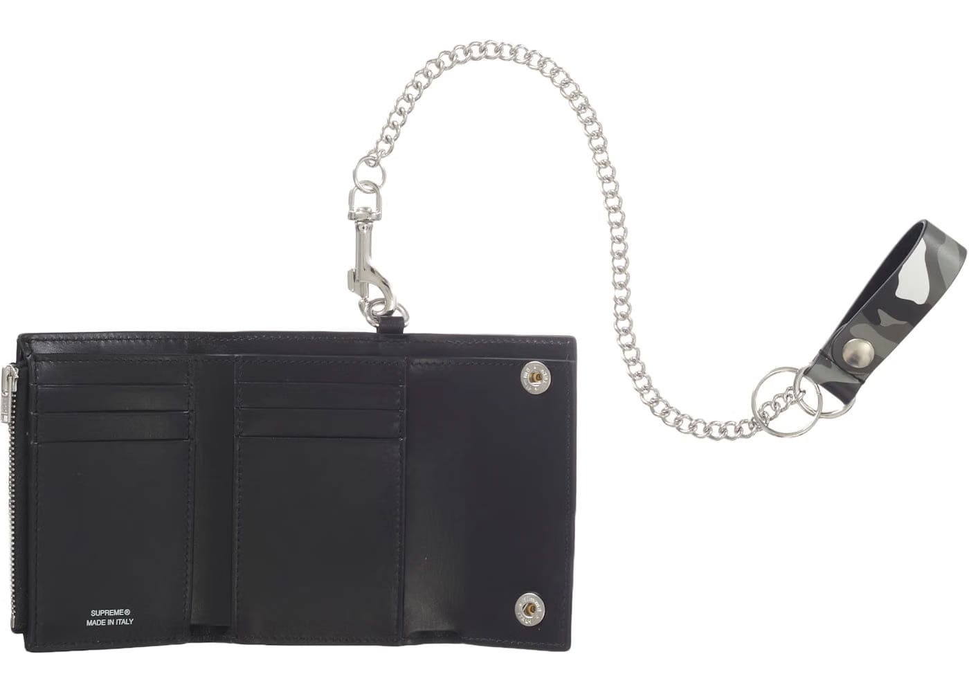 Supreme Leather Chain Wallet Snow Camo