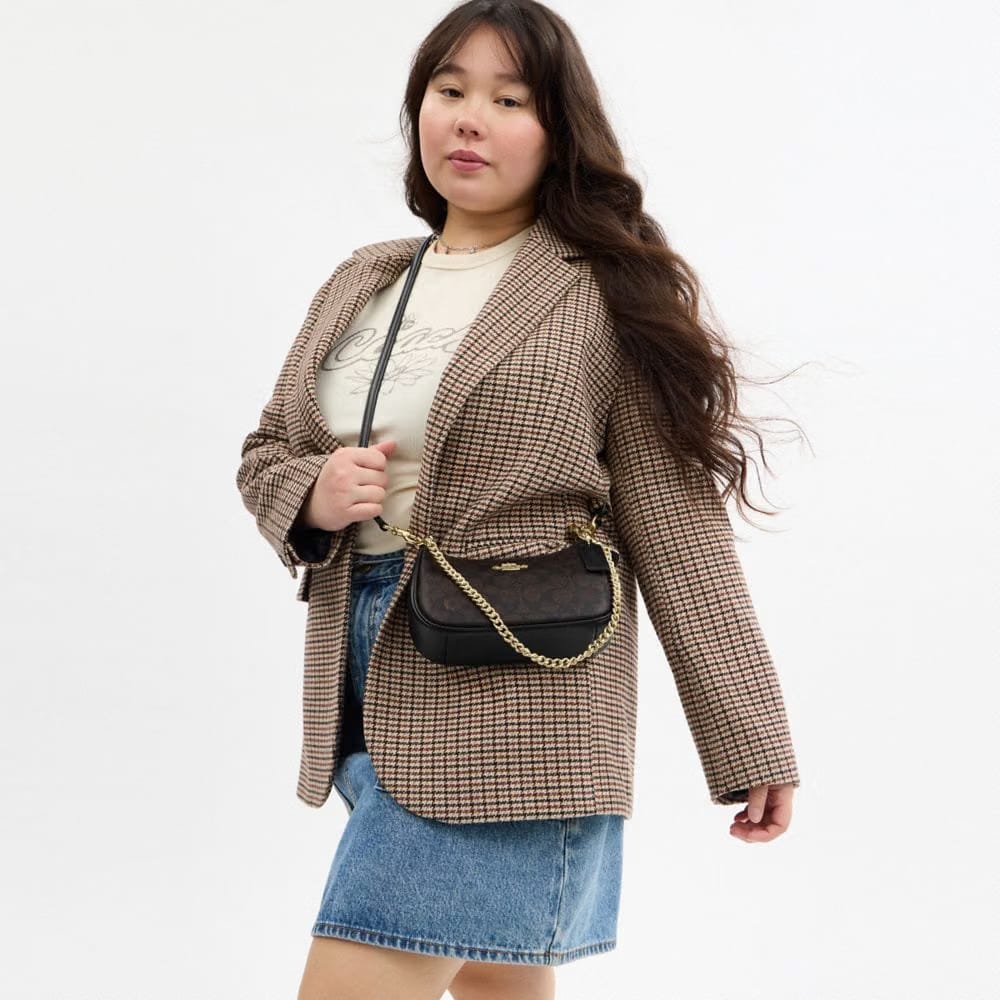 Coach Teri Mini Crossbody Bag In Signature Canvas Gold Walnut Black