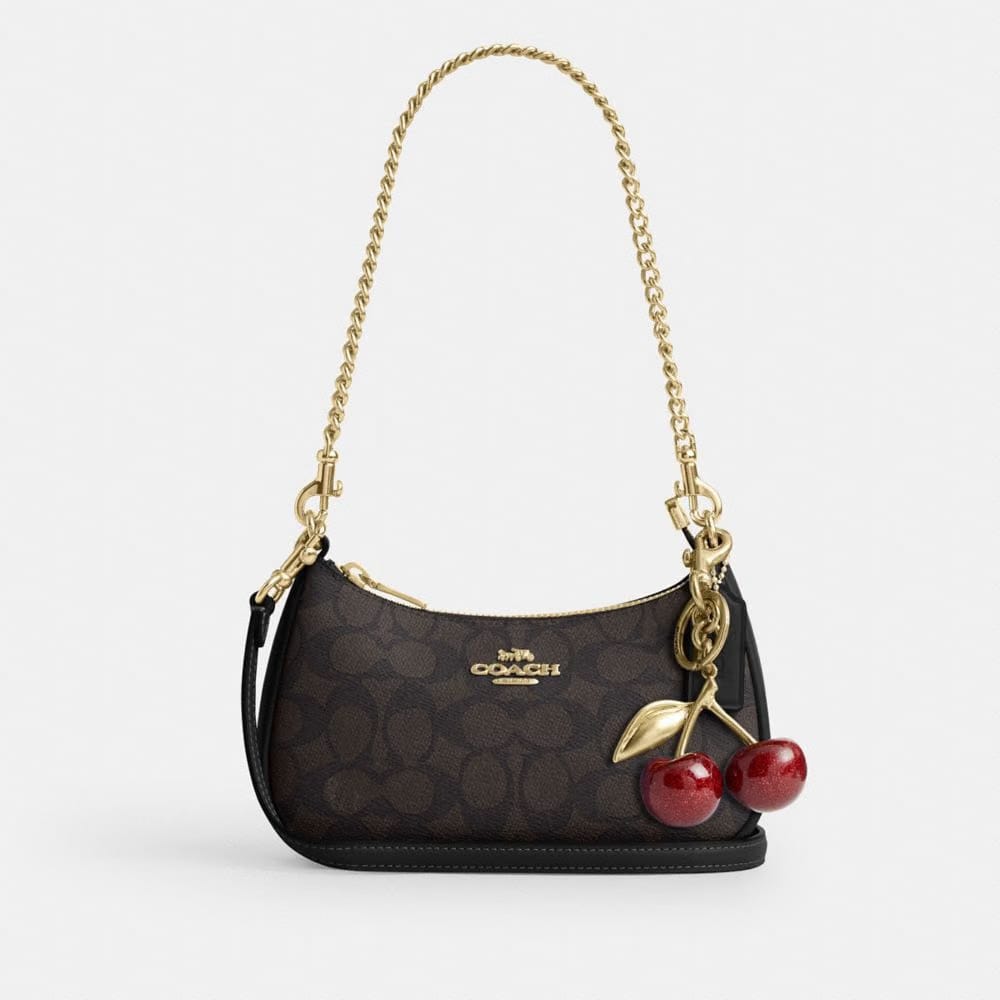 Coach Teri Mini Crossbody Bag In Signature Canvas Gold Walnut Black