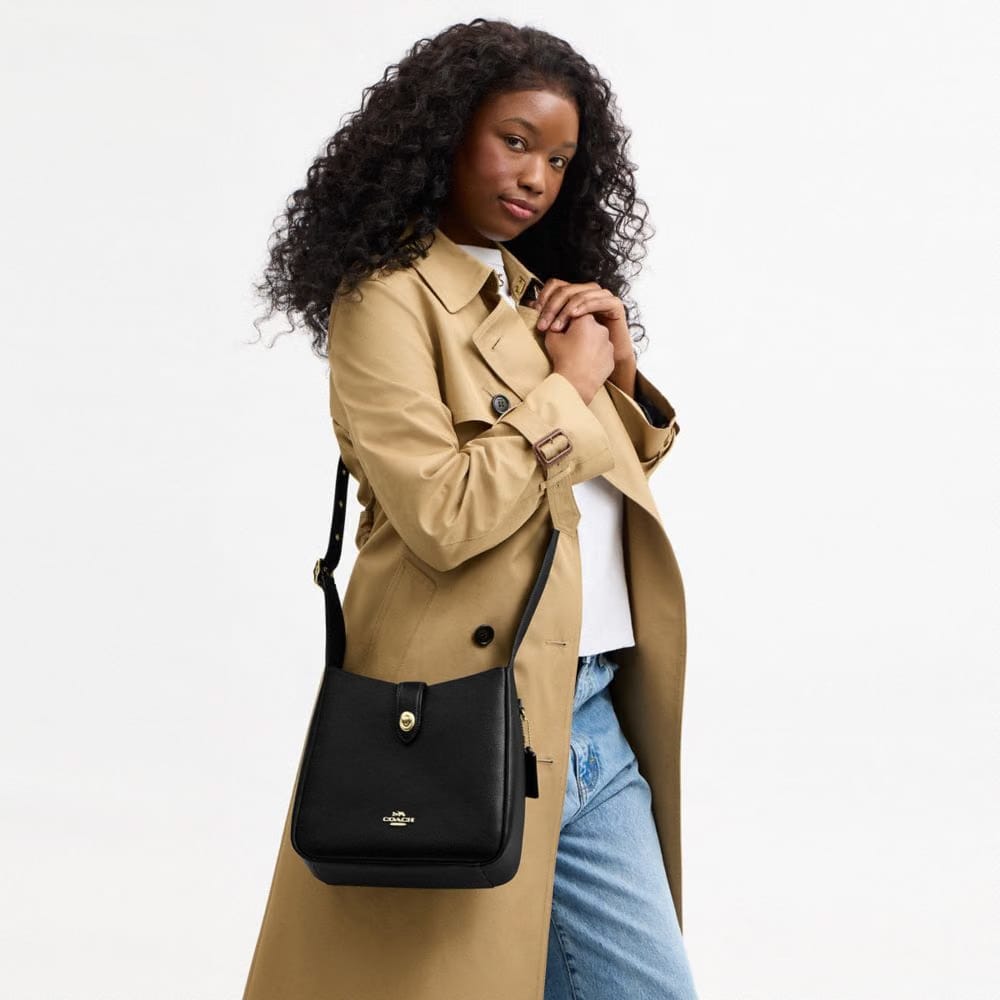 Coach Hadley Convertible Crossbody Bag Pebbled Leather-Gold-Black