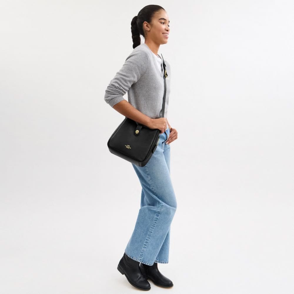 Coach Hadley Convertible Crossbody Bag Pebbled Leather-Gold-Black