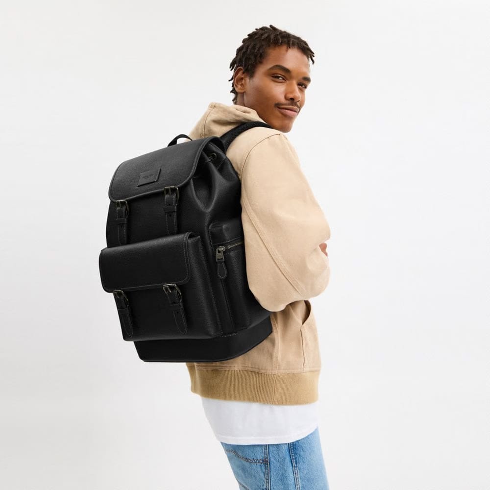 Coach Sprint Backpack Pebbled Leather-Black Copper Finish-Black-Black