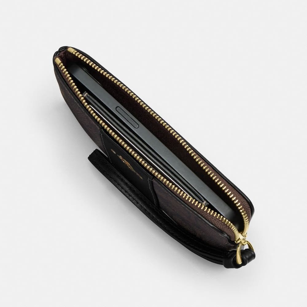 Coach Corner Zip Wristlet Gold Black