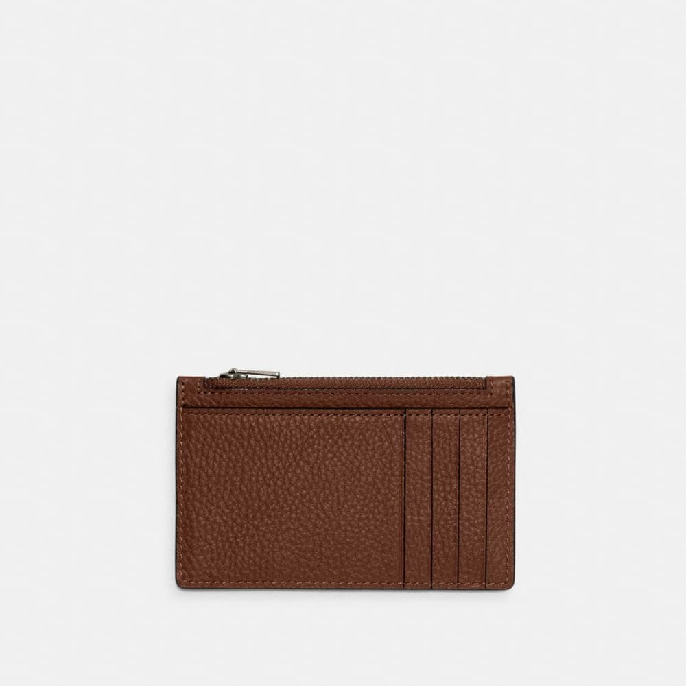 Coach Zip Card Case Gunmetal Saddle