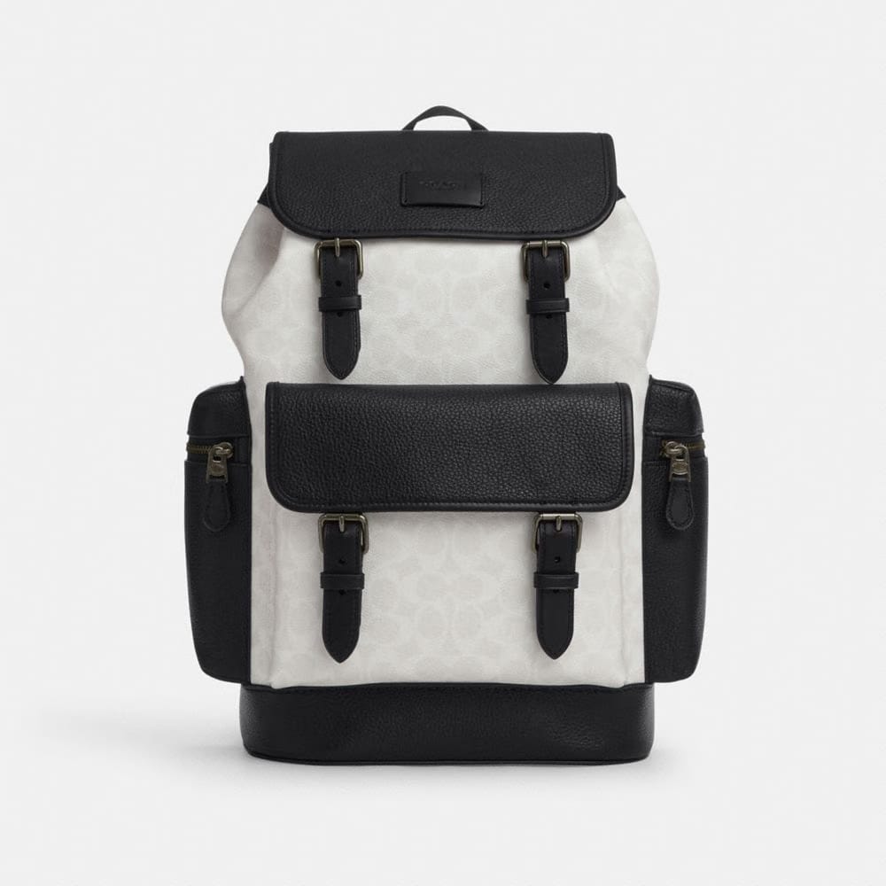 Coach Sprint Backpack In Colorblock Signature Canvas Gunmetal Chalk Black