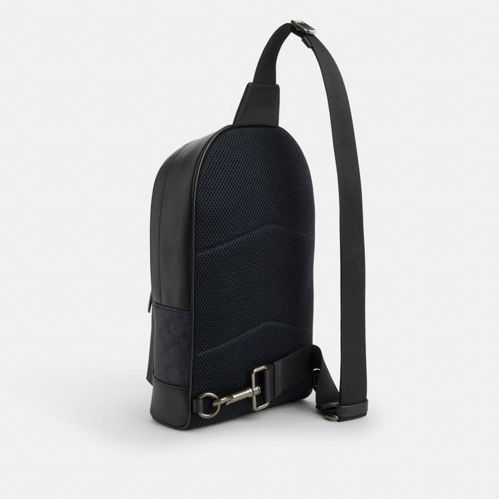 Coach West Pack In Signature Canvas With Varsity Stripe Gunmetal Charcoal Denim Chalk