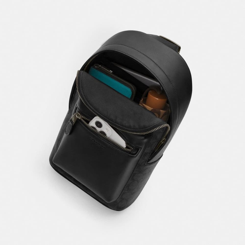 Coach West Pack In Signature Canvas Gunmetal Charcoal Black