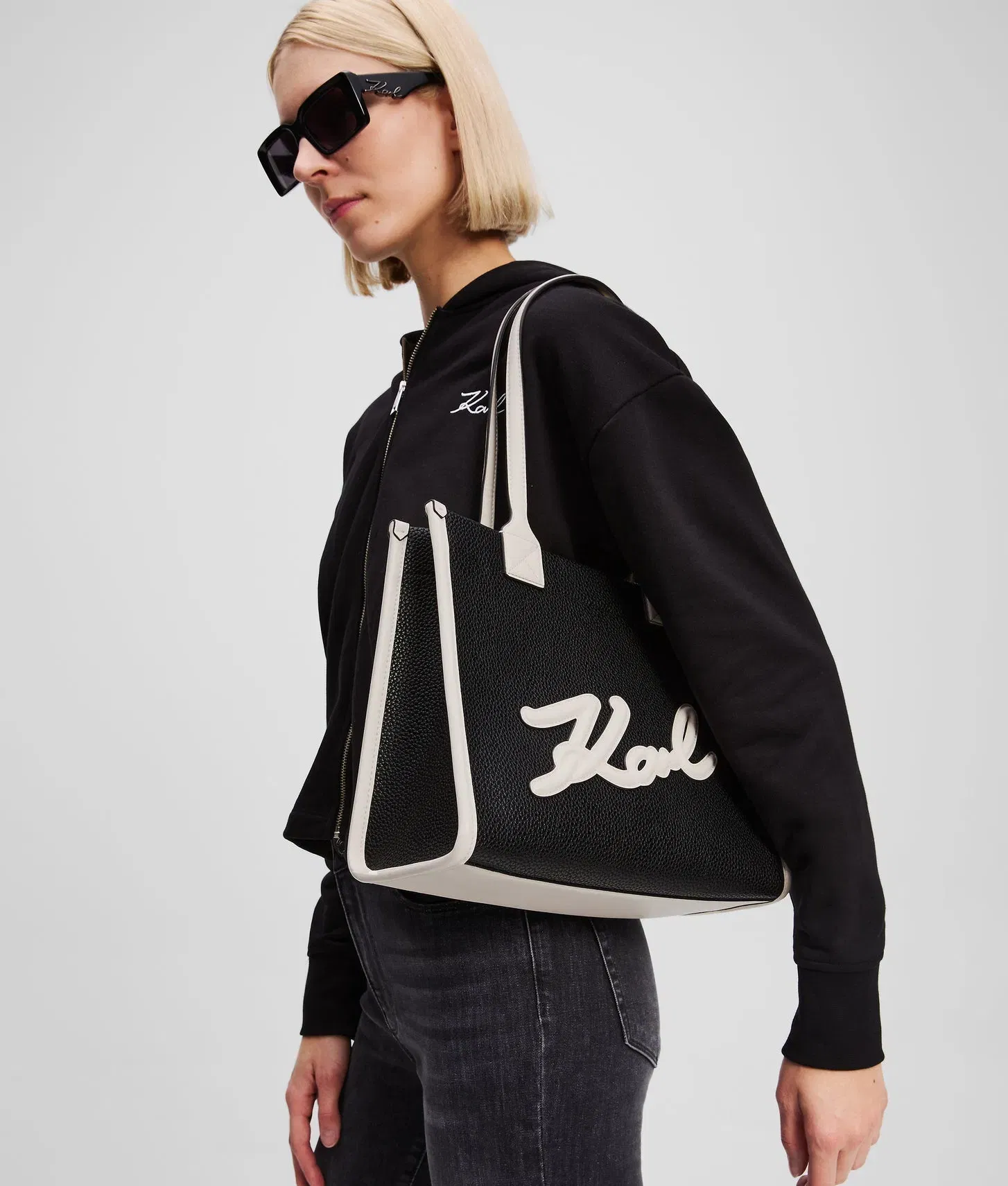 KarlLagerfeld Kskuare Grainy Medium Tote Bag Black/White