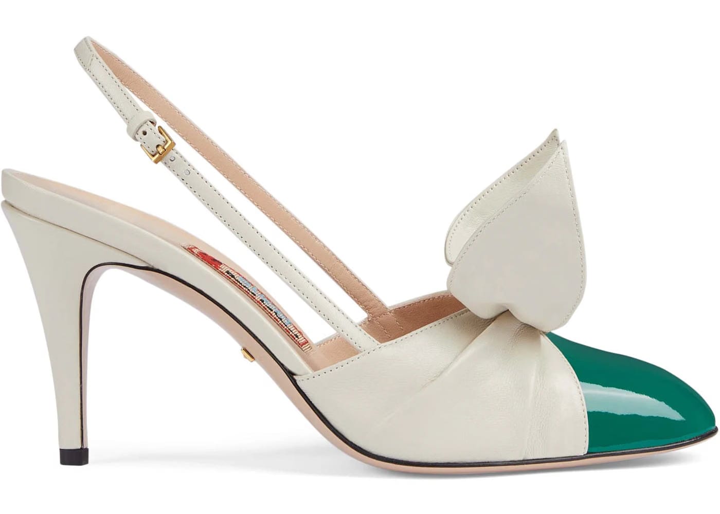 Gucci 85Mm Bow Slingback Pumps White Green Womens