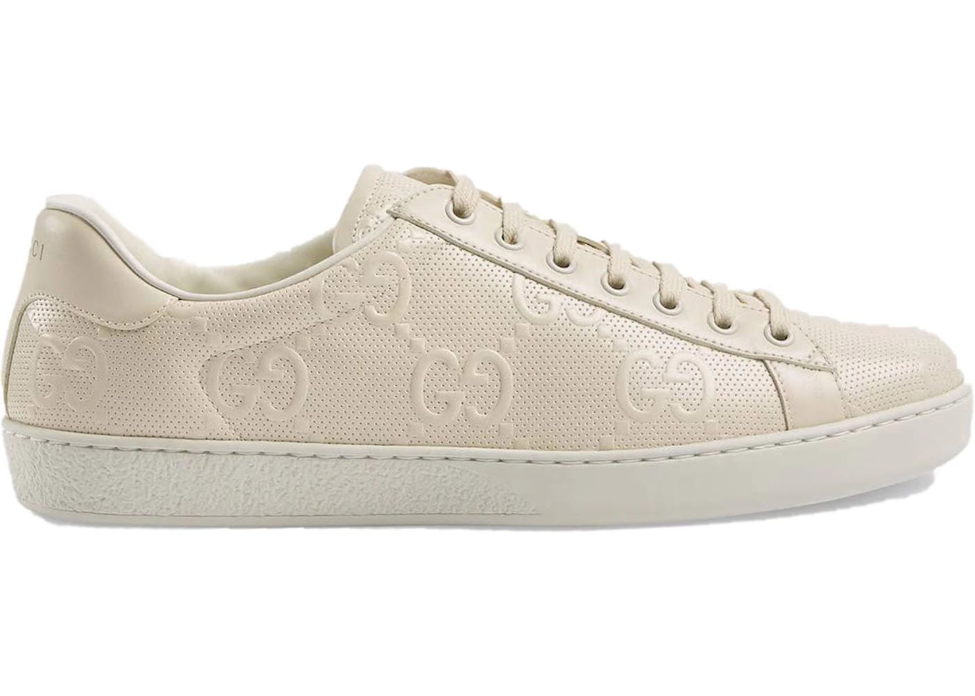 Gucci Ace Gg Embossed Cream Womens