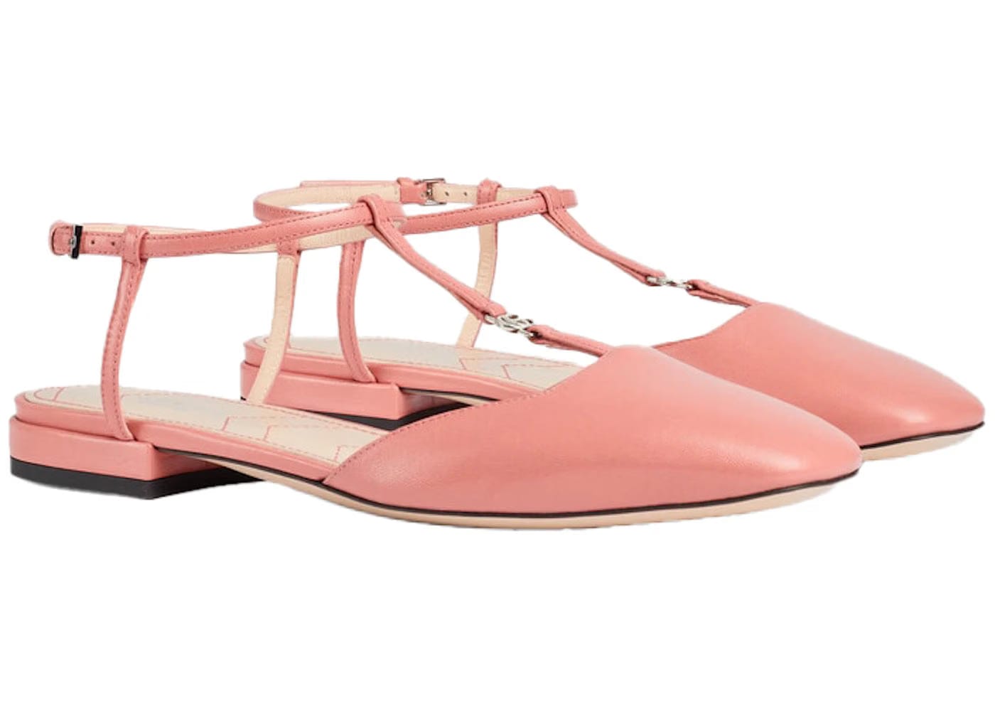 Gucci Double G Ballet Flats Pink Leather Womens