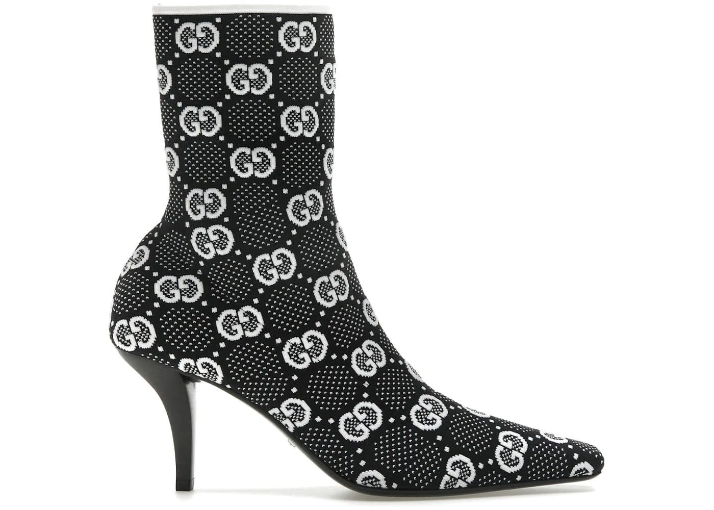 Gucci Gg 75Mm Knit Ankle Boots Black White Fabric