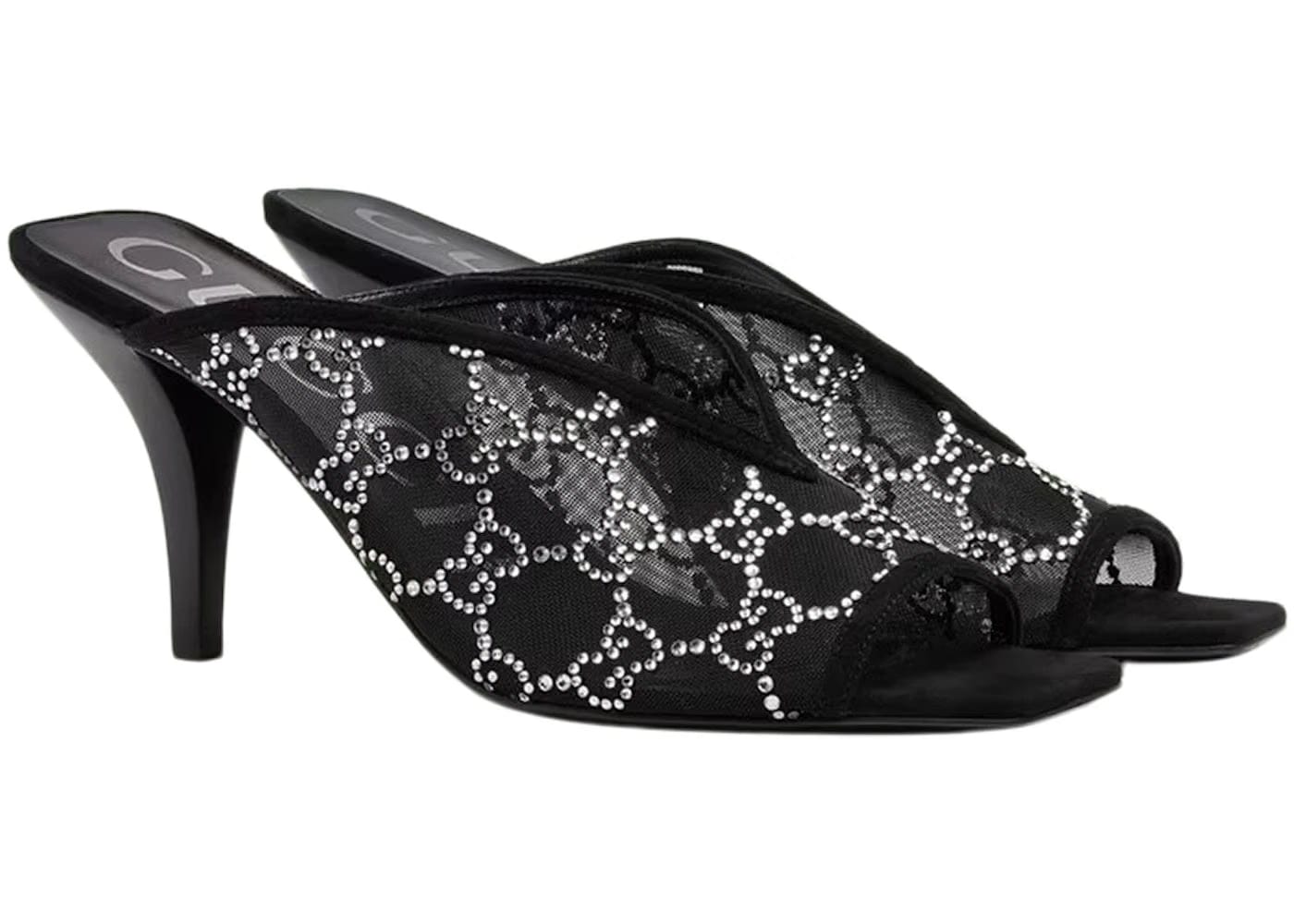 Gucci Gg Crystal 75Mm Heeled Sandal Black Mesh