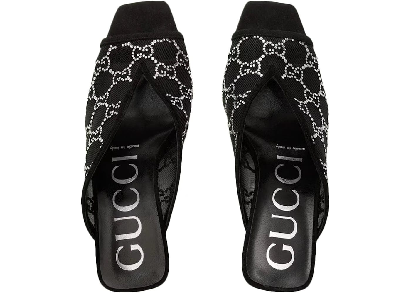 Gucci Gg Crystal 75Mm Heeled Sandal Black Mesh