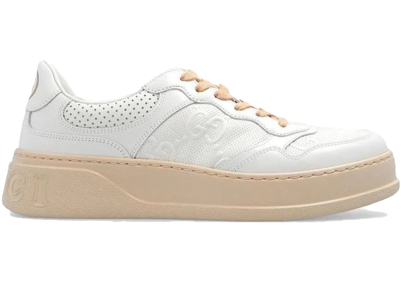 Gucci Gg Embossed Sneaker White Beige Womens