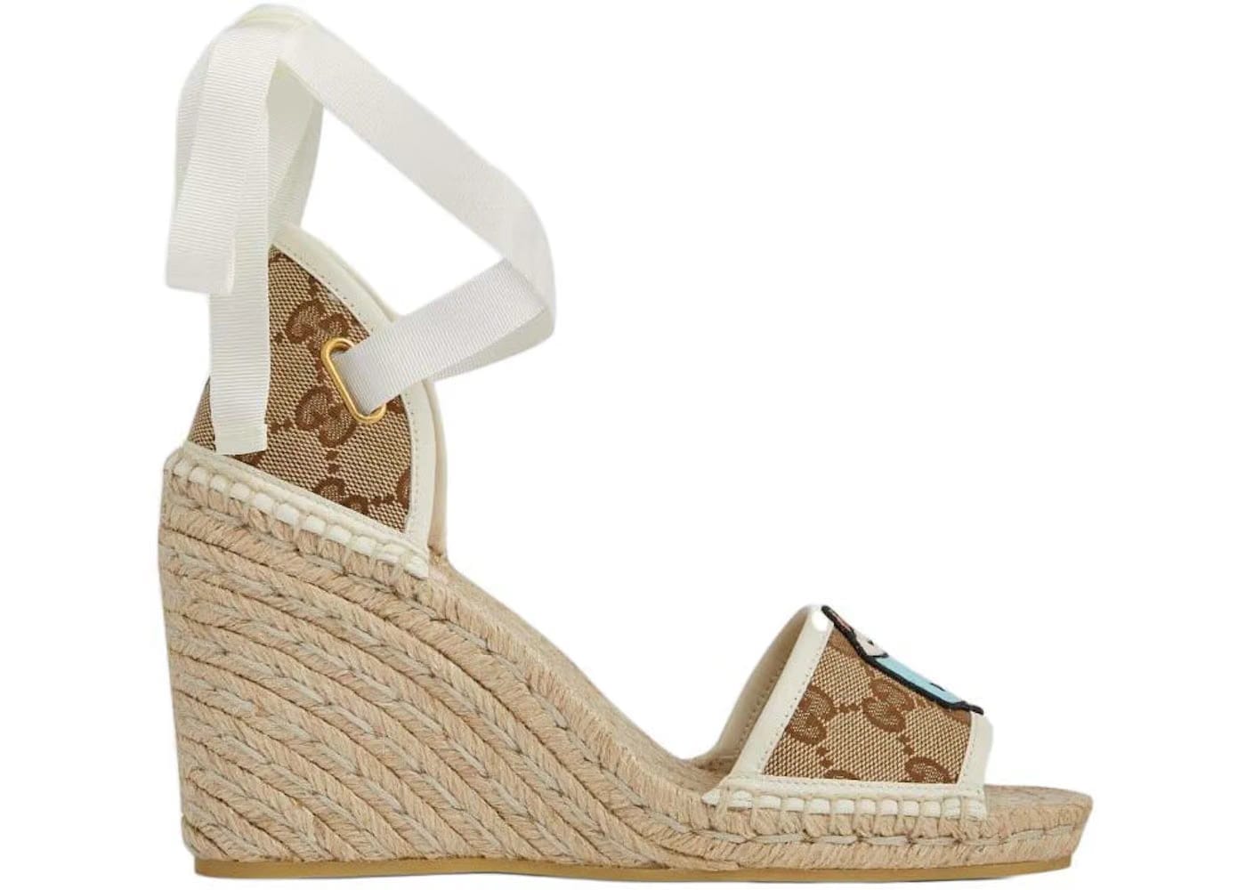 Gucci Gg Espadrille With Patch Beige White Womens