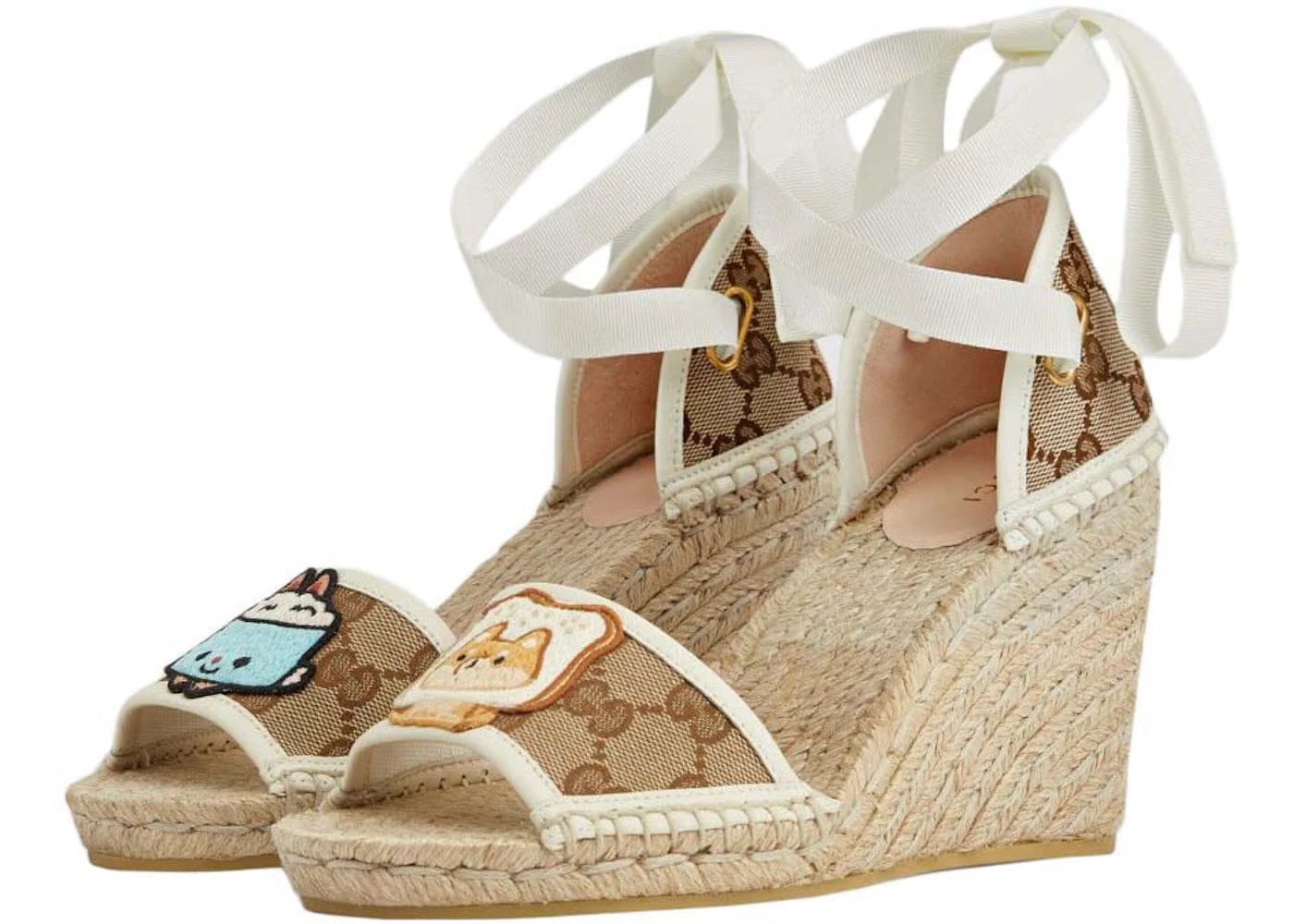 Gucci Gg Espadrille With Patch Beige White Womens