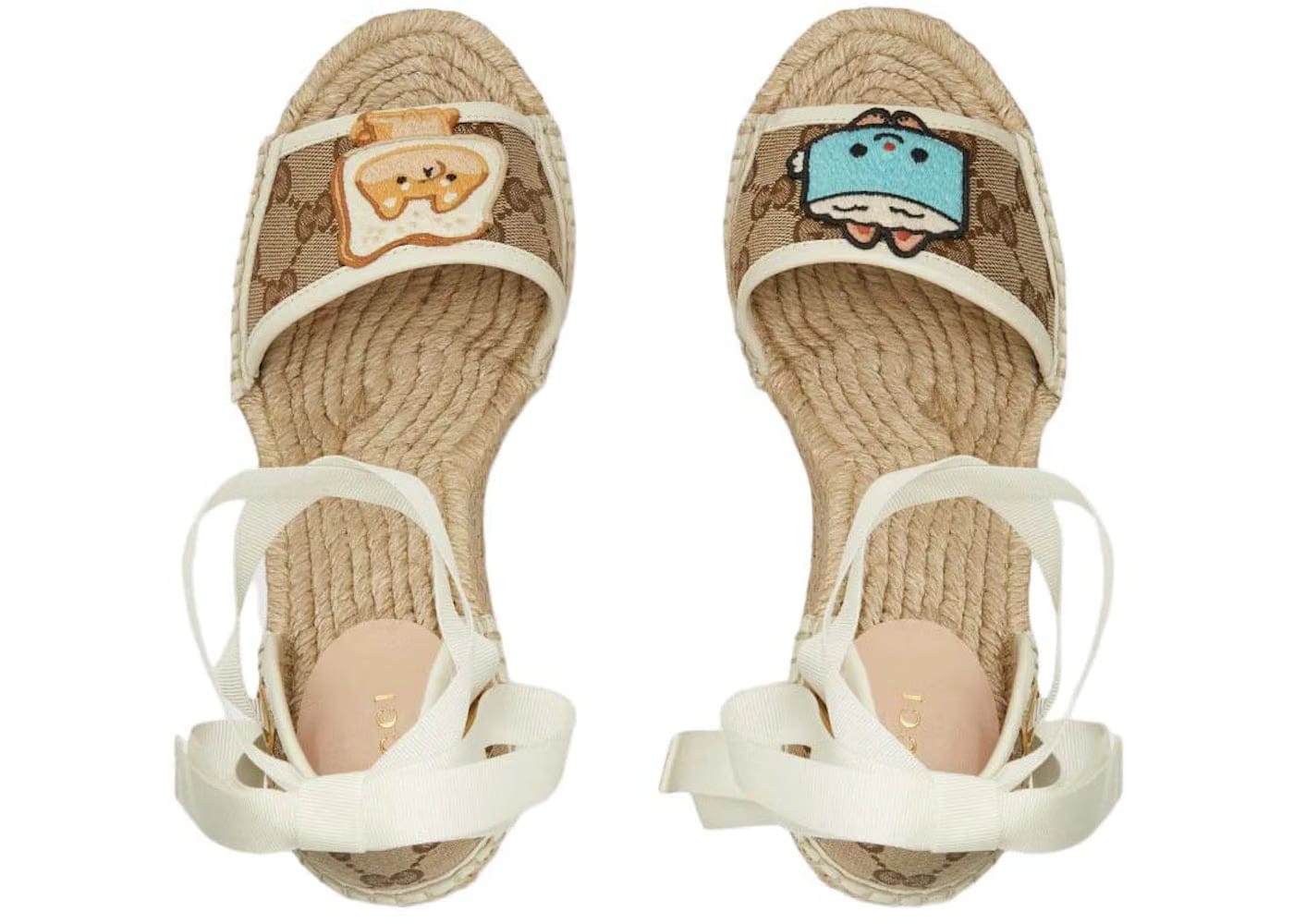 Gucci Gg Espadrille With Patch Beige White Womens