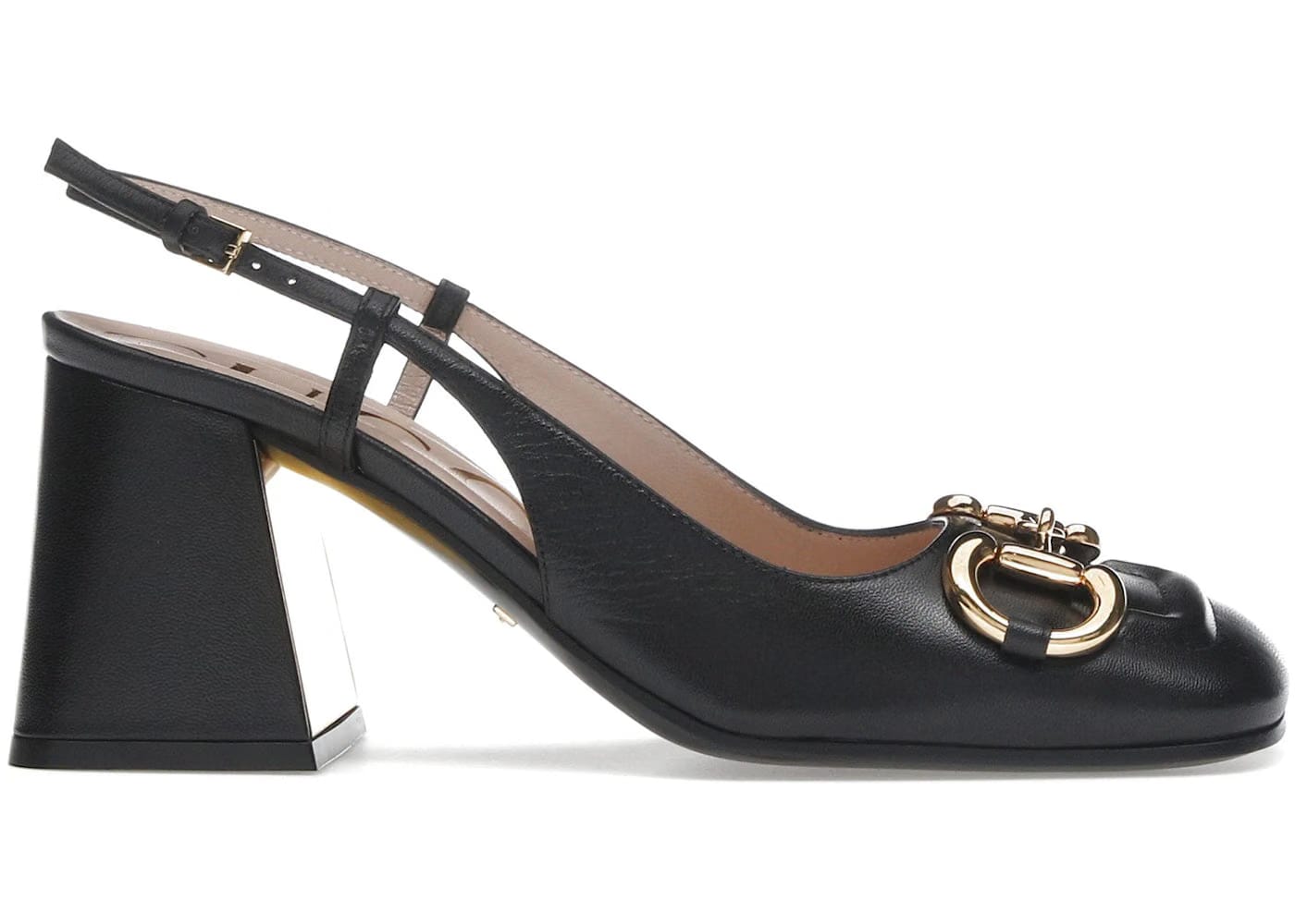 Gucci Horsebit 75Mm Heeled Slingback Black Leather