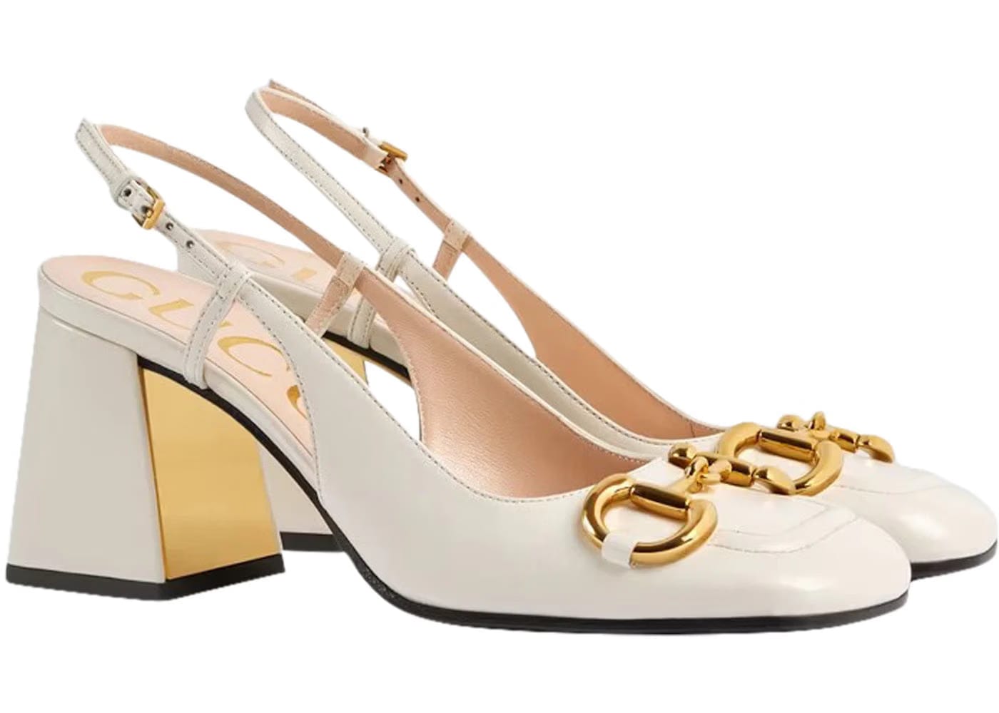 Gucci Horsebit 75Mm Heeled Slingback White Leather