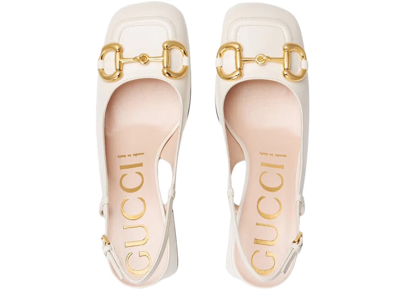 Gucci Horsebit 75Mm Heeled Slingback White Leather