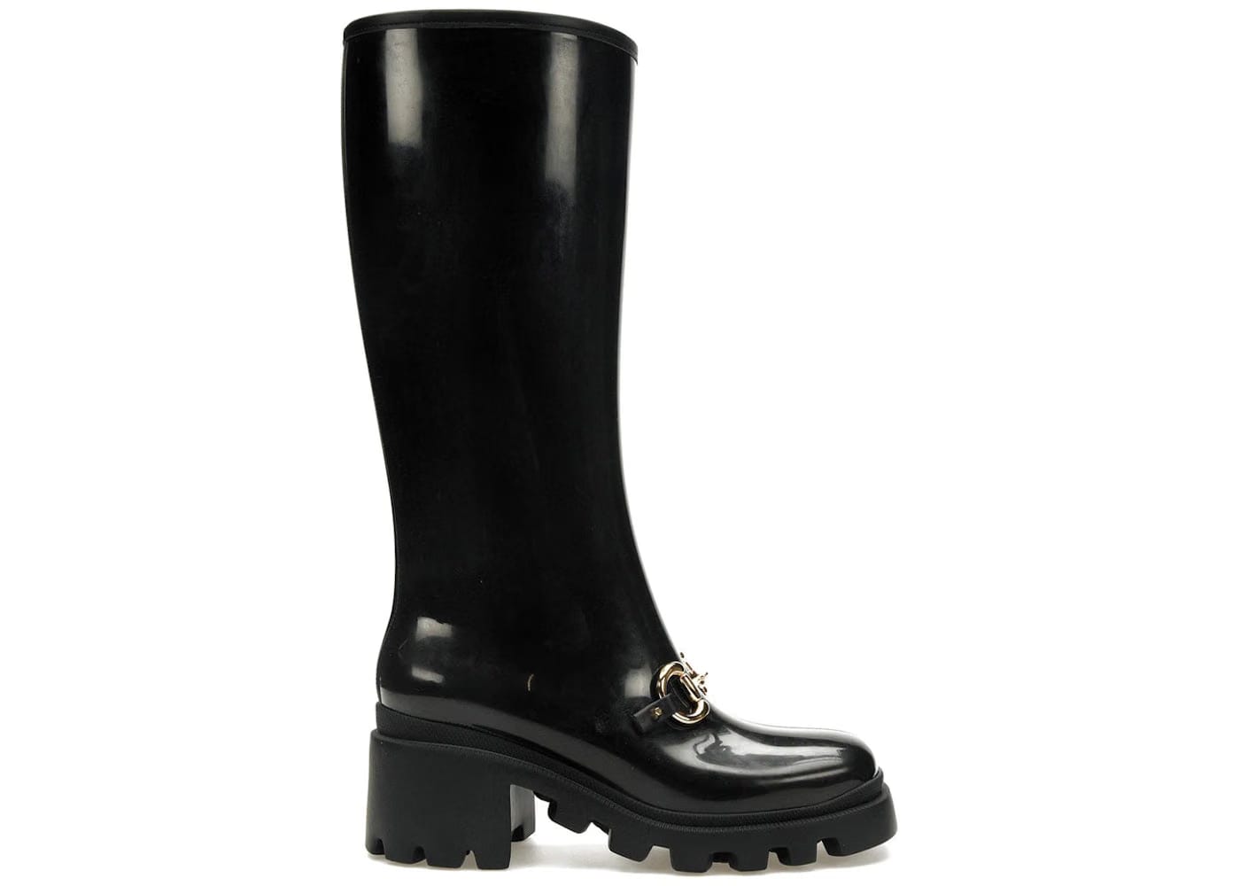 Gucci Horsebit Knee-High Boot Black Rubber Womens