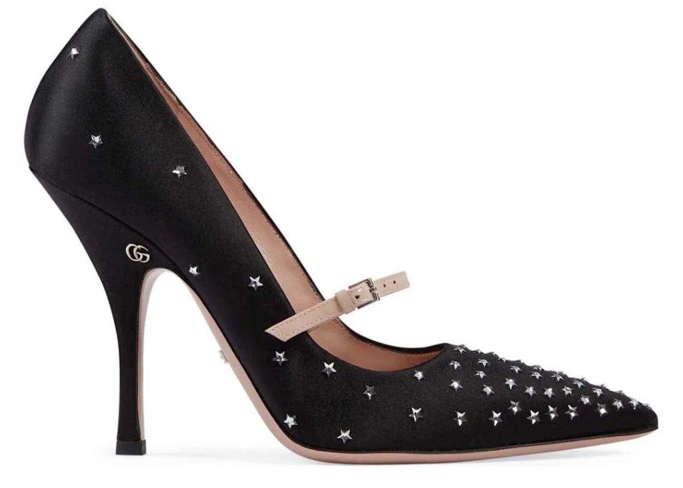 Gucci Jodie Embellished Satin Pumps Black Womens