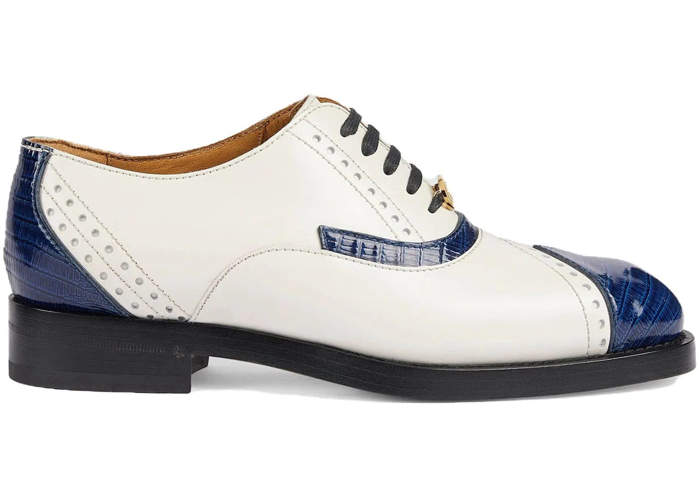 Gucci Leather Lace-Up Shoes White Blue Womens