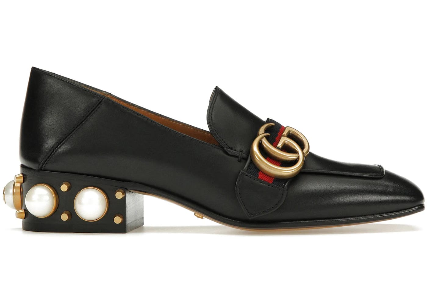 Gucci Leather Mid-Heel Loafer Black Womens