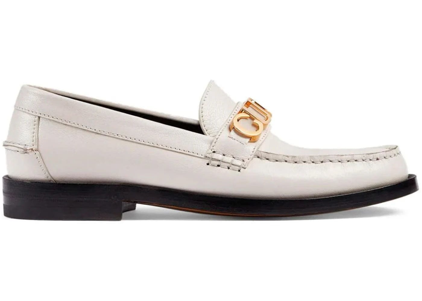 Gucci Logo Plaque Loafer White Leather Womens
