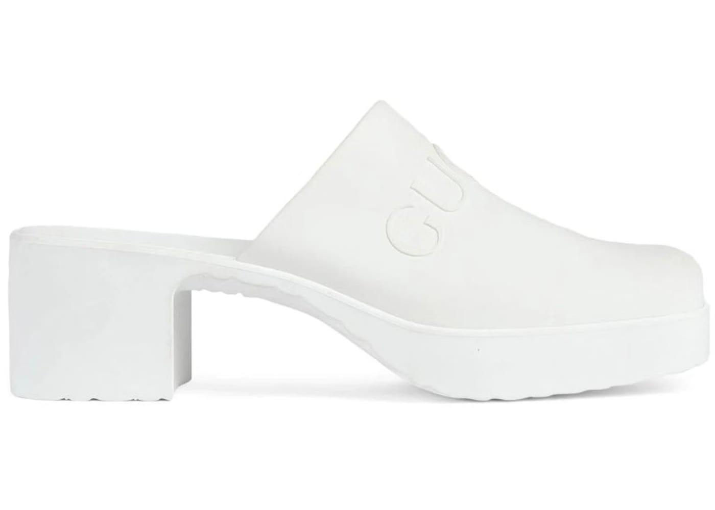 Gucci Rubber Embossed Logo Mule White Womens