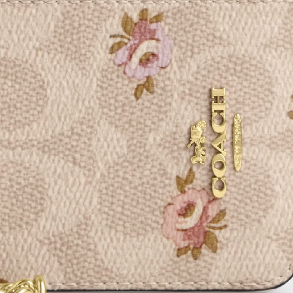 Coach Zip Card Case In Signature Canvas With Floral Print Gold-Sand Multi