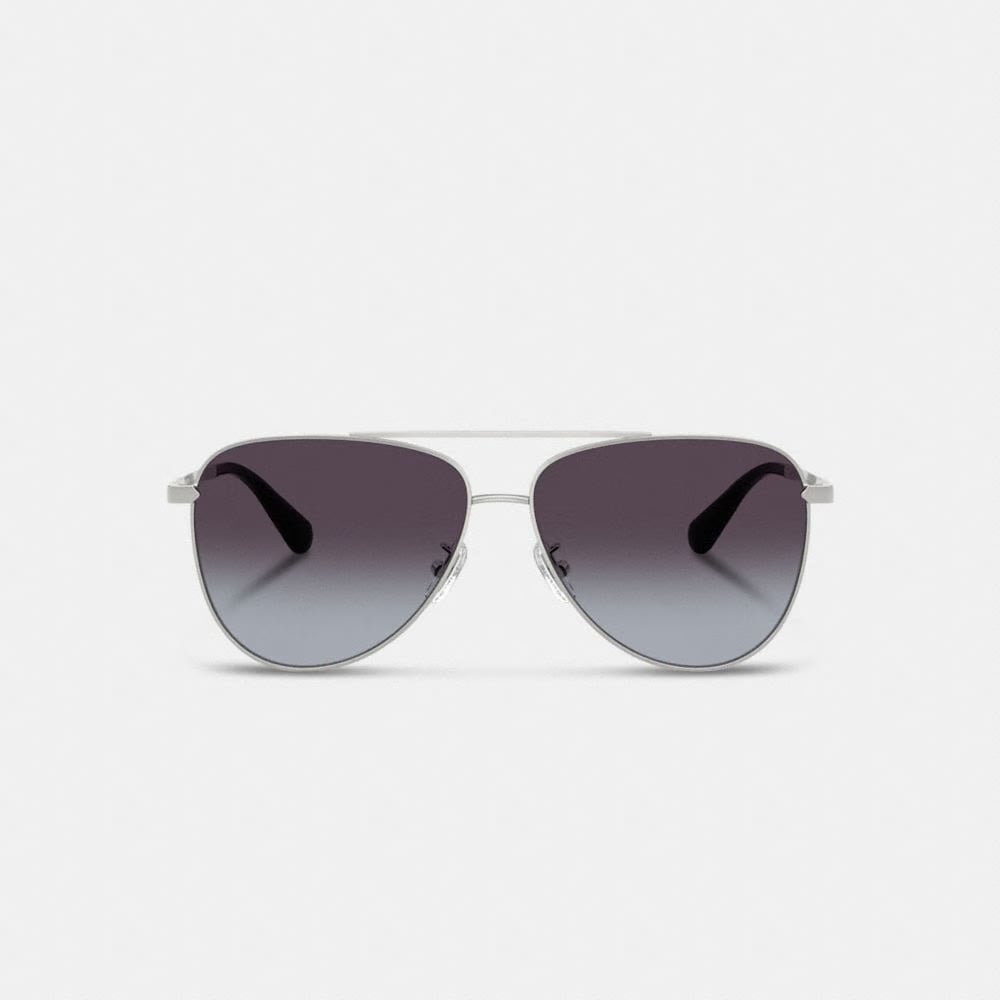 Coach C Hardware Metal Pilot Sunglasses Silver Grey Gradient