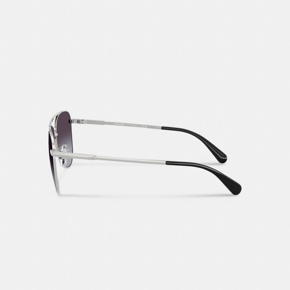 Coach C Hardware Metal Pilot Sunglasses Silver Grey Gradient