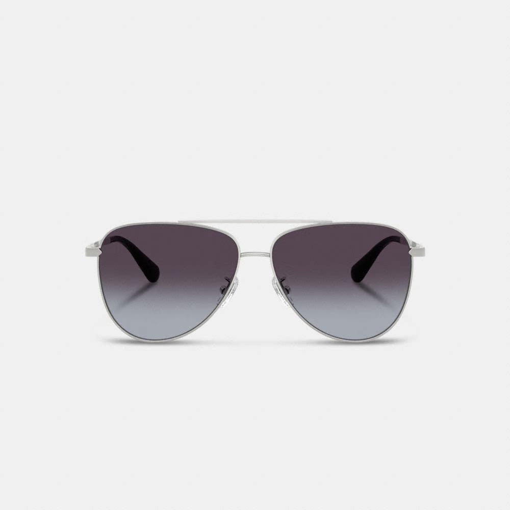 Coach C Hardware Metal Pilot Sunglasses Silver Grey Gradient
