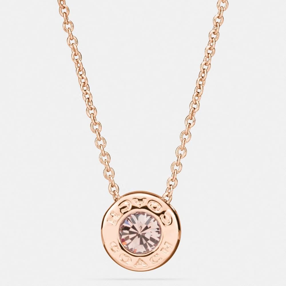 Coach Open Circle Stone Necklace Rose Gold