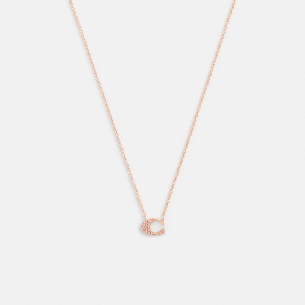 Coach Pave Signature Necklace Rose Gold
