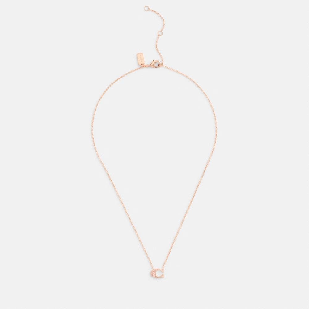 Coach Pave Signature Necklace Rose Gold