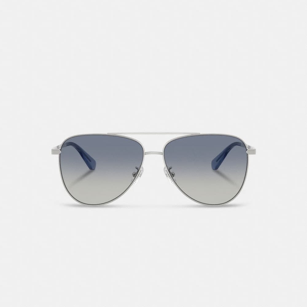 Coach C Hardware Metal Pilot Sunglasses Silver Blue