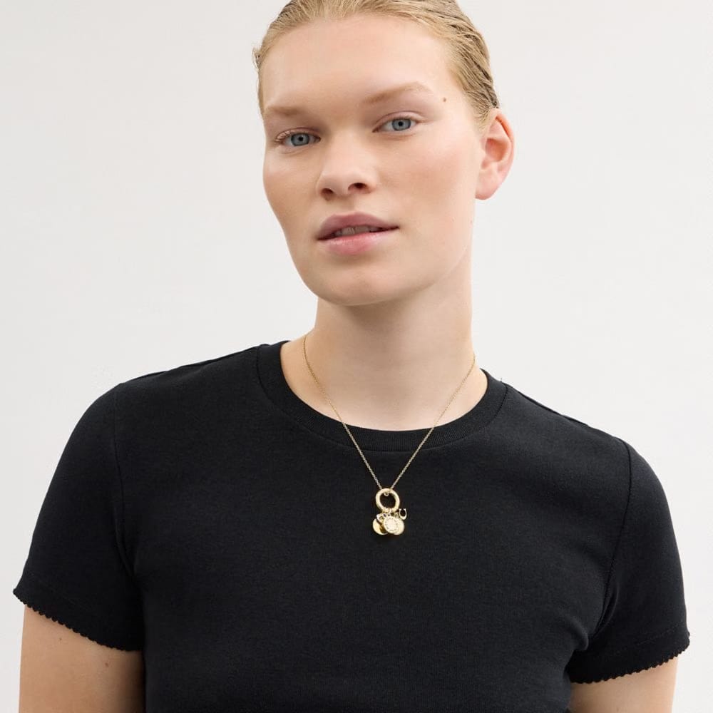 Coach Coin Pendant Necklace Gold