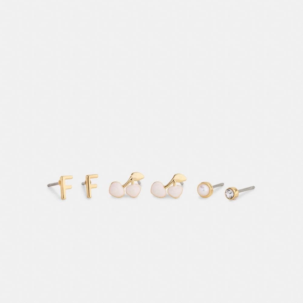 Coach F Initial Stud Earrings Set Gold White