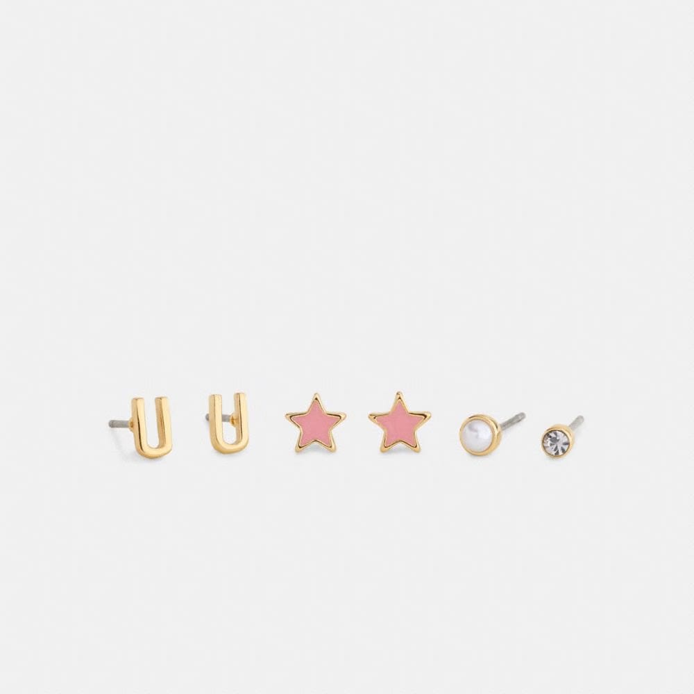 Coach U Initial Stud Earrings Set Gold Pink